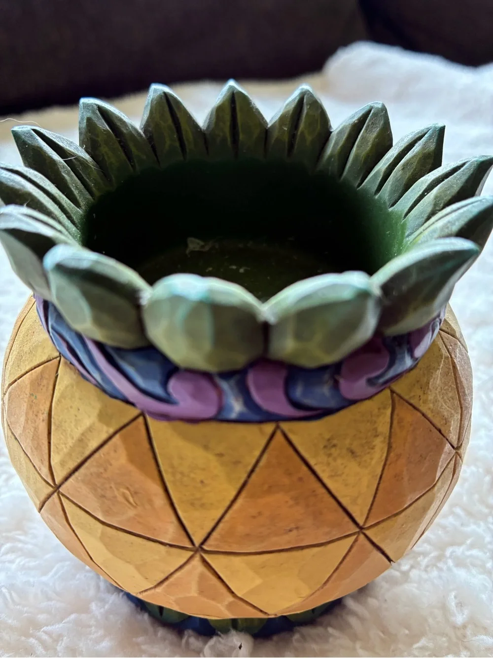 Jim Shore Yellow & Green Pineapple Accent tea light or small pillar candle.